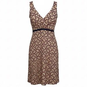 SHOSHANNA Silk Dress Orange Tan Retro Geometric Print Empire Tied Waist Size 2